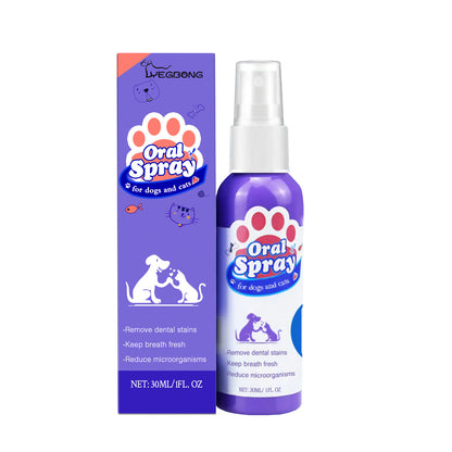 Oral spray for dogs and cats with packaging on a white background